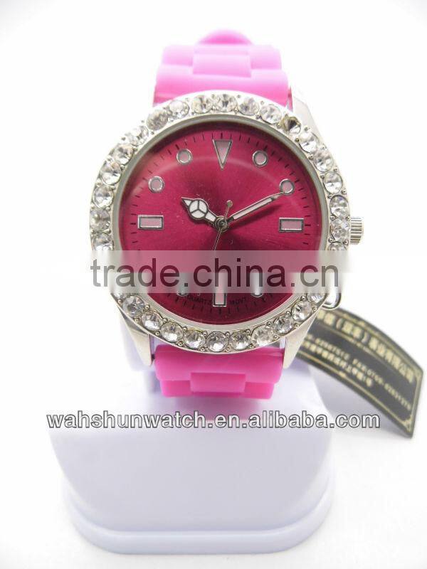 China own brand crystal gifts pink strap lady's fancy diamond watch
