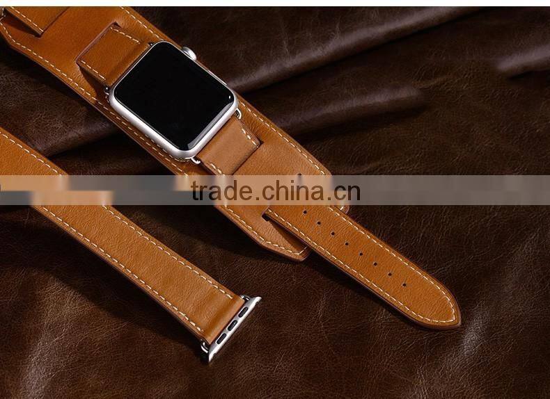 New 1:1 Original Quality Cuff Bracelet Strap Leather Watchband for Apple Watch Band 42mm 38mm With Metal Adapters