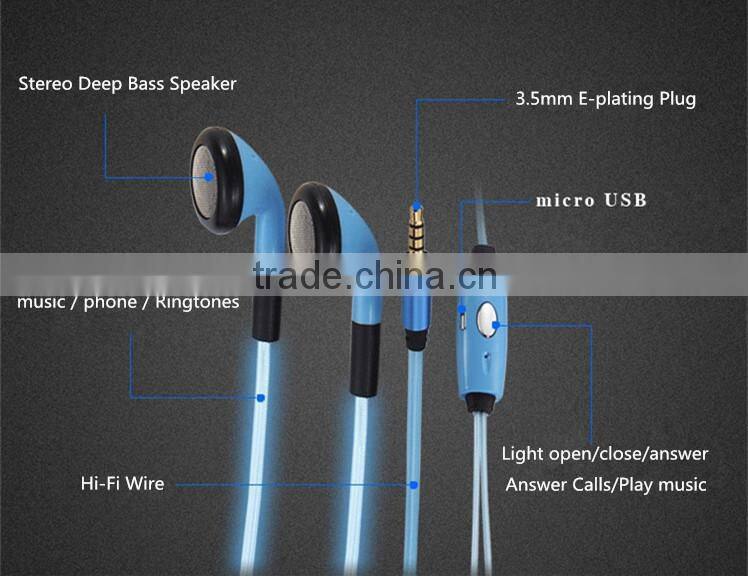 Shining Crazy Selling EL Flowing LED Light Earphone with microphone as Newst Promotion Gift gfactory directly supply