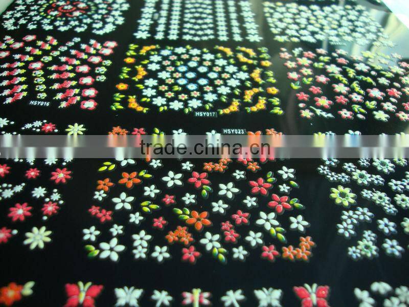 2014 new fashion diy tiny puffy all shapes 4color printing nail toe sticker