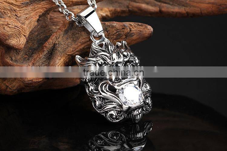 KSTONE Fashion Jewelry 316L Stainless Steel Lion Shape Punk Necklace Silver Pendant for Men