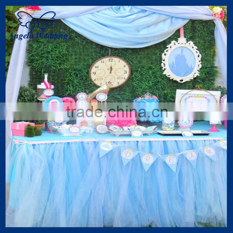 SK005H New arrival 2015 beautiful bridal ruffled wedding pink tulle table skirt