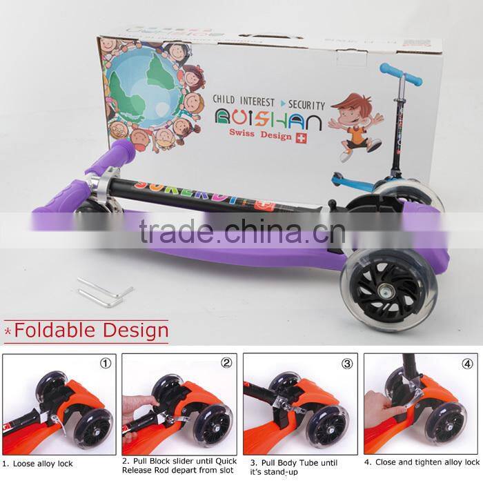 2015 new CE EN71 mini maxi folding 120/80mm 3 PU wheel children scooter