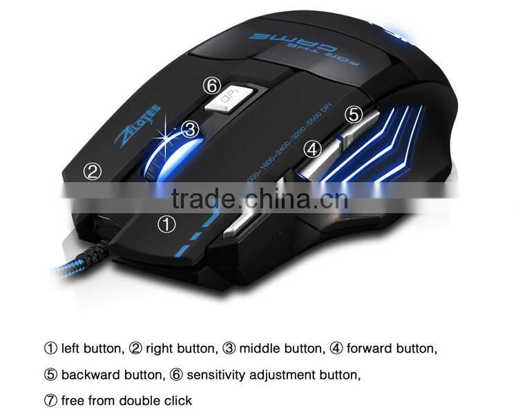 Zelotes 5500 DPI 7 Button LED Optical USB for Wired Gaming Mouse Mice