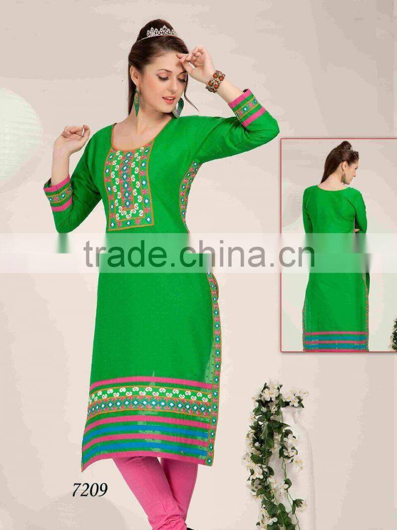 Embroidery flower design all over with hi neck border Vogue Designer Kurtis