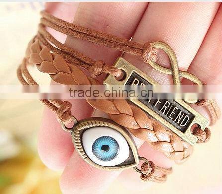 Cheap leather weave turkish eye bracelet