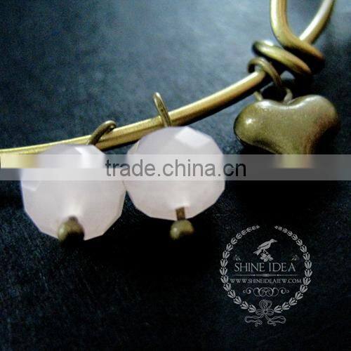 vintage bronze antiqued heart prayer wish box ice pink glass beads love charms fashion women wiring bangle bracelet 6450040