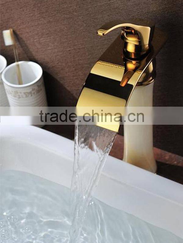 golden water mixer for bathroom, white marble Waterfall Bathroom Basin Mixer/faucet