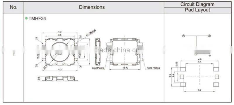 FTMHF34 3mm double action smd tact switch