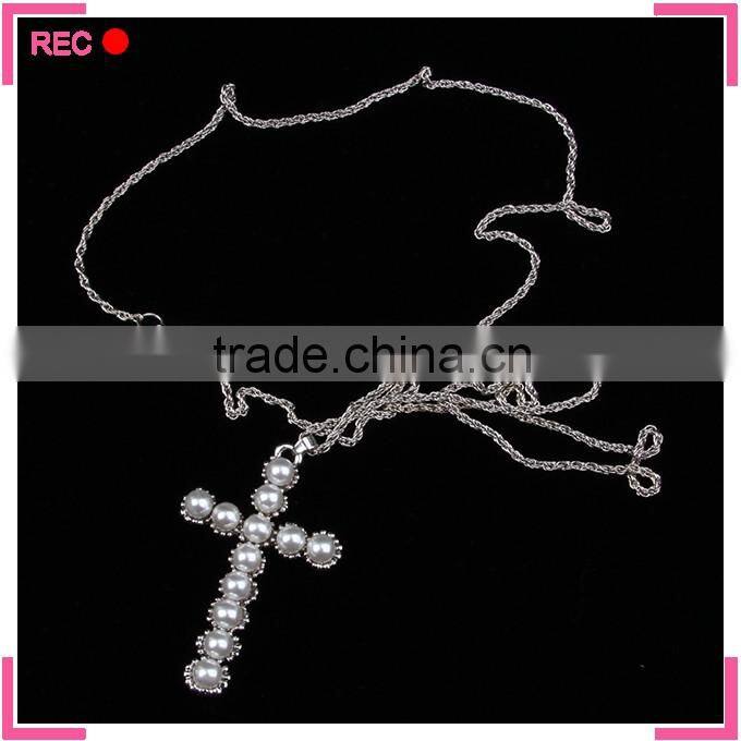 Chinese pearl necklace with cross pendant, pearl necklace designs small