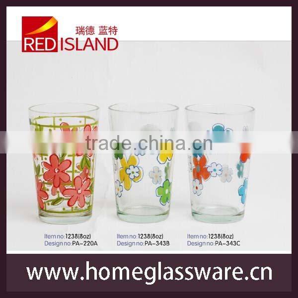 Promotional item wholesale mechine blow with flower design clear drinking glass cups/water glass