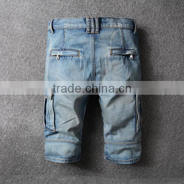 Europe wash faded jeans high street style men's short pants