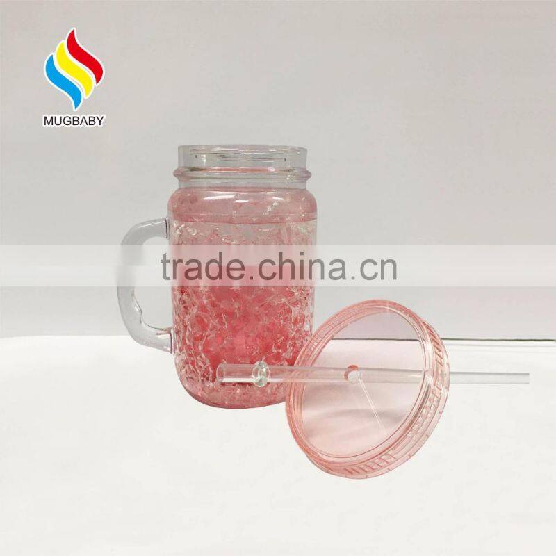 Summer Promotion Double Wall Plastic Beer Tumbler Ice Mug with Handle