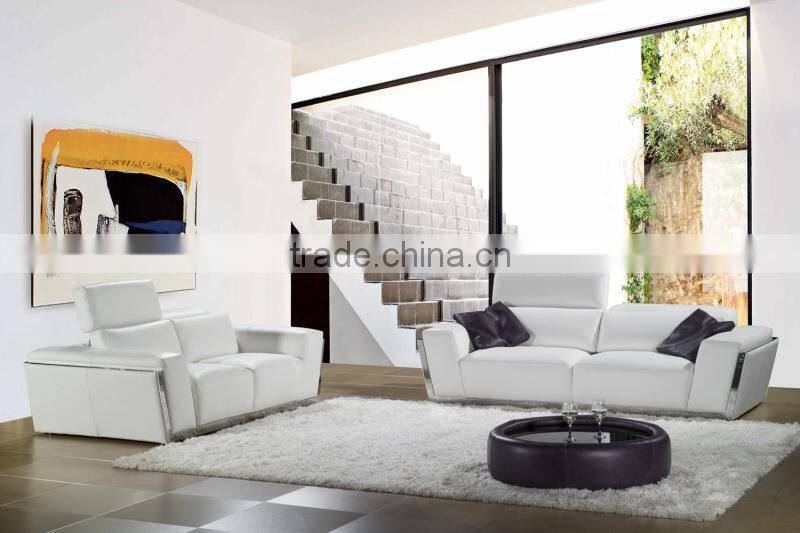 JR8029 Luxury Spanish cow leather living room sofa with stainless steel feet home furniture