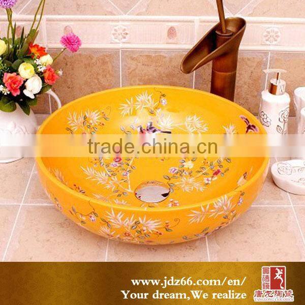 Hand painted plum flower black and red sink to wash the feet