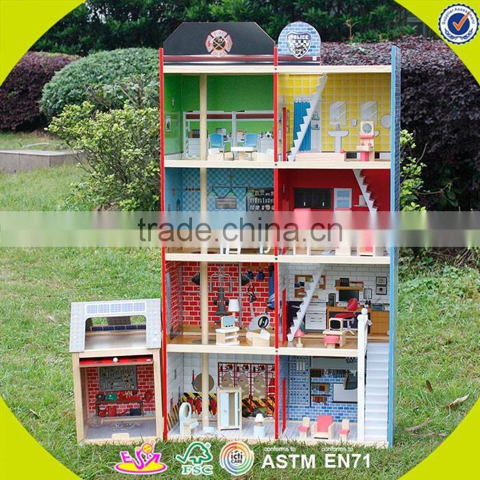 2017 new design pretend toy kids wooden model doll house W06A138