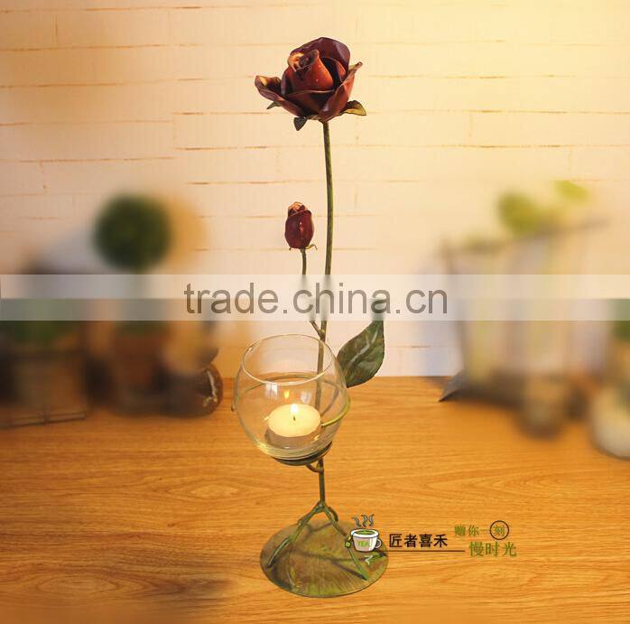 New 2015 wrought metal candle holder wedding candelabra home decoration candle Christmas decoration roses model