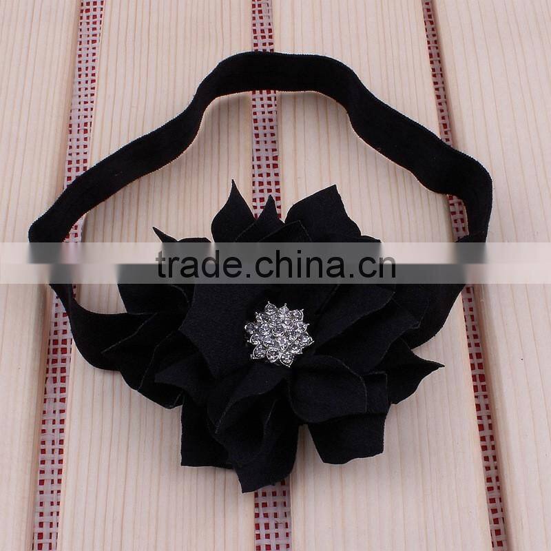 fabric flower headband with rhinestone in center for kids hair accessories