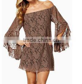 new sexy lady's strapless flare sleeve party mini cocktail lace dress