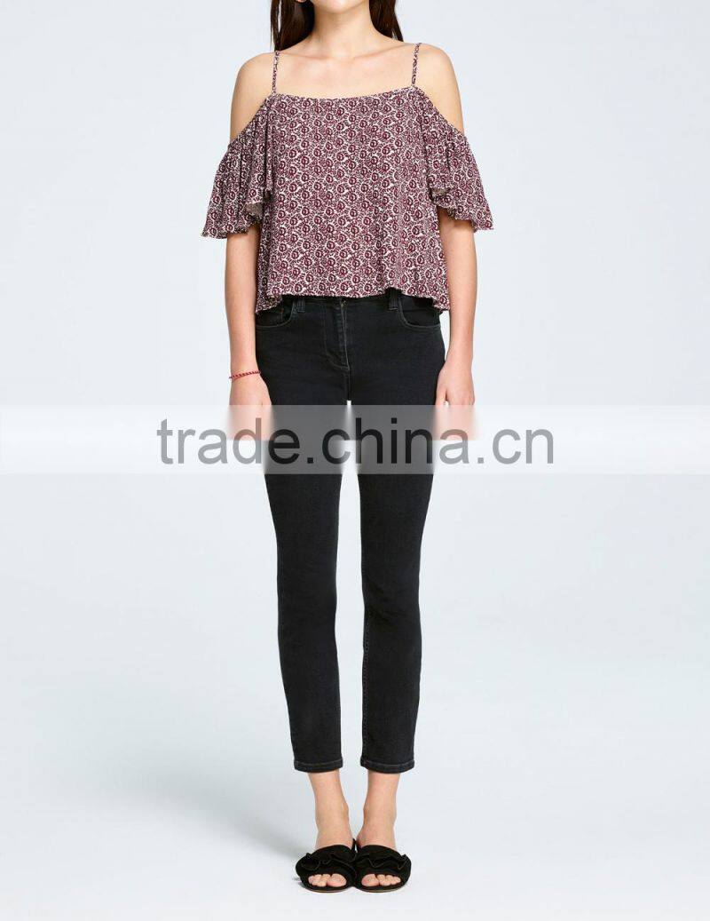 2017 Tunic tops cold shoulder rayon printing short sleeve women's summer tops