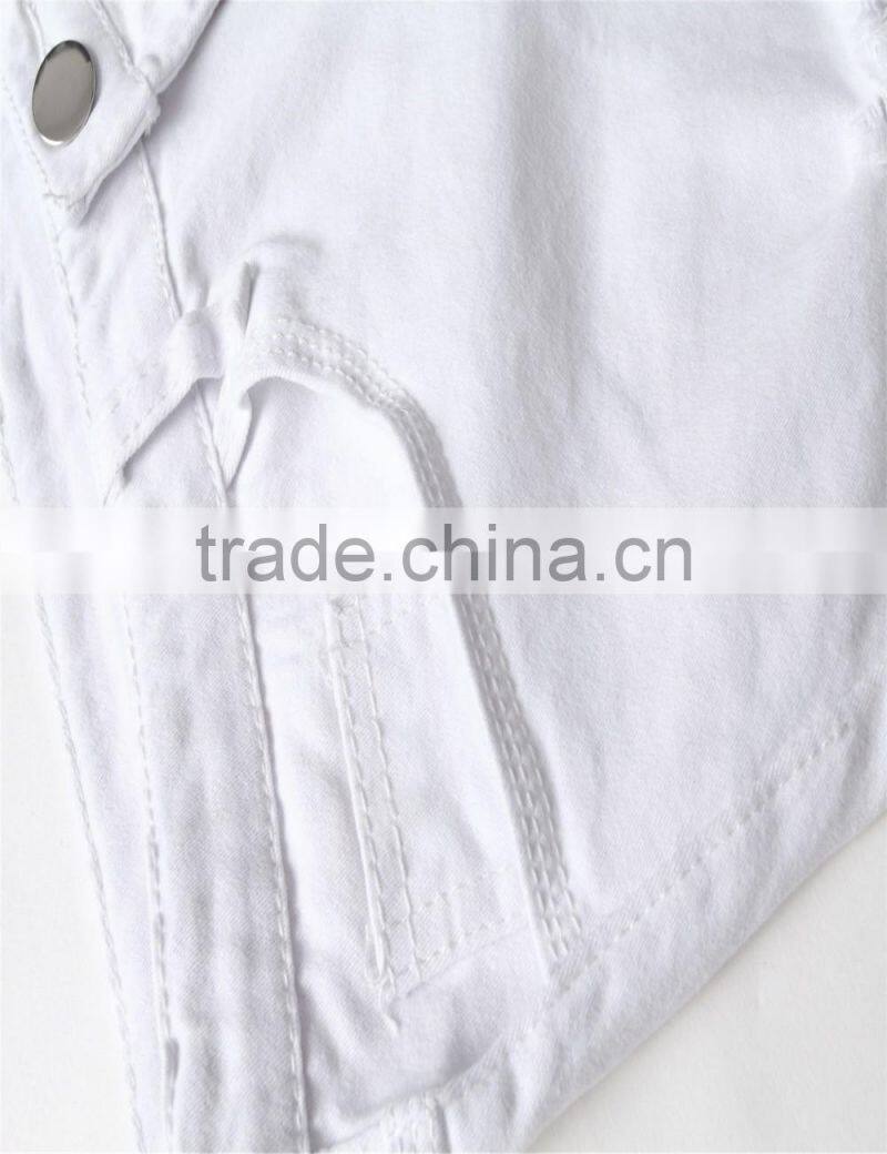 2016 Hot men's fashion men's jeans white jeans hole personality male personality zipper pants beggar