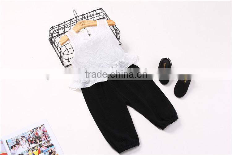 Wholesale children's boutique clothing sets vest shirt pure color muslin pants