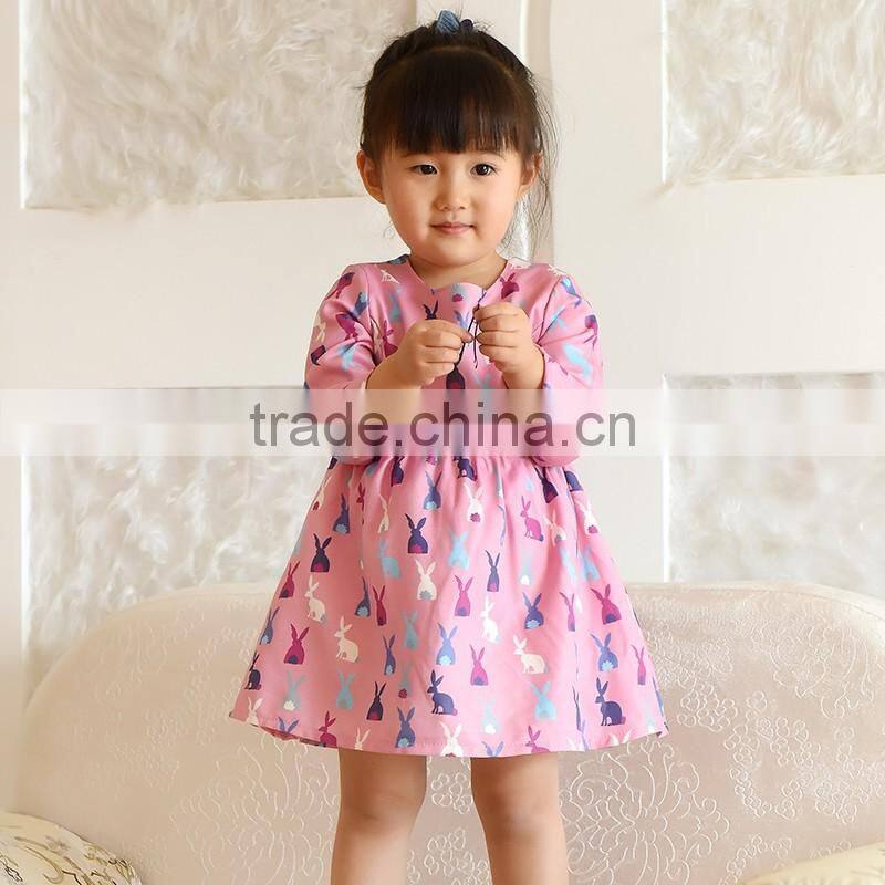 Little Girls Easter Bunny Pink Dress Baby Kids Long Sleeve Cute Rabbit Spring Dress