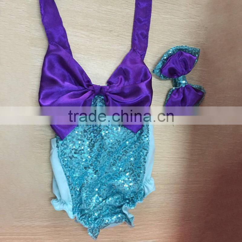 OEM Manufacturer Boutique Baby Swimwear Kids Sequins Beachwear with Headband