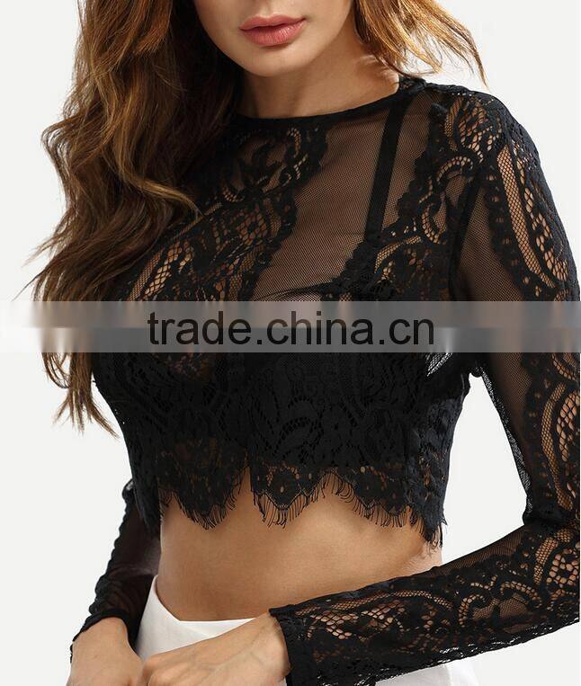Runwaylover 122 Ladies Sexy 2017 Fashion Lace Transparent Crop Tops