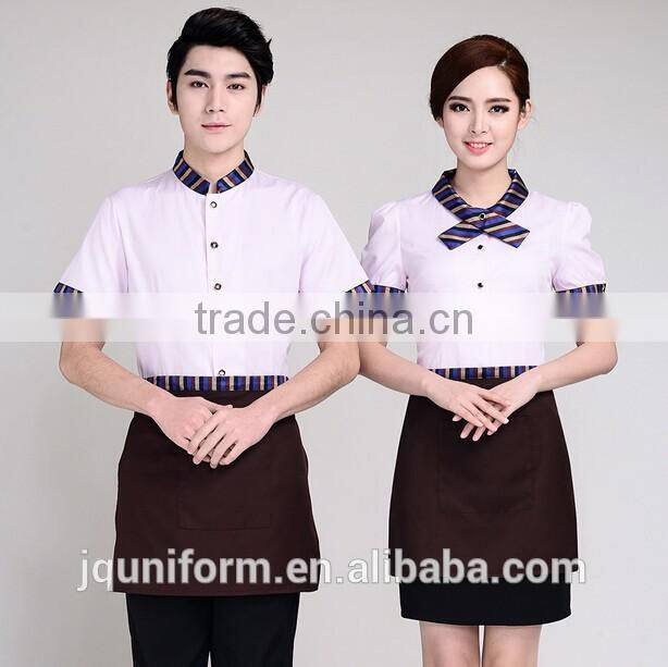Custom Wholesale Polyester And cotton Tunic Tops Staff Design hotel uniform for waitress