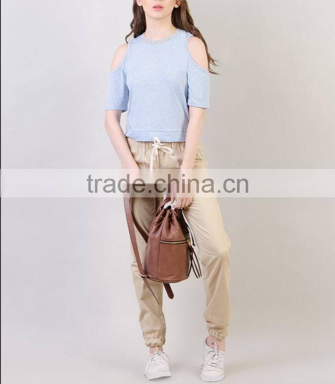 Womens cold shoulder custom cotton tee shirts