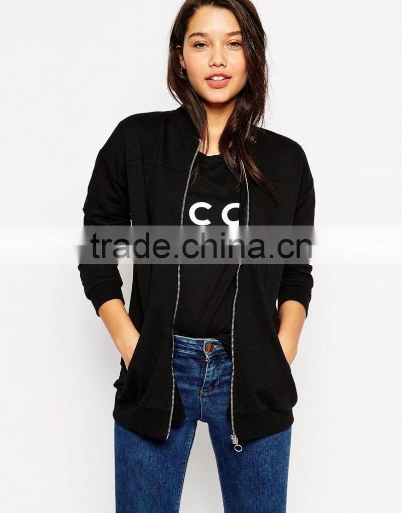 High quality stand collar long sleeve jersey fleece jacket for women