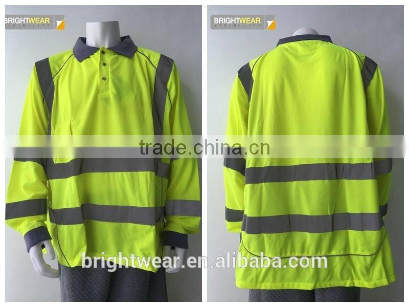 Fluorescent long sleeve hi vis safety Europe birdeye polyester mens reflective polo shirt