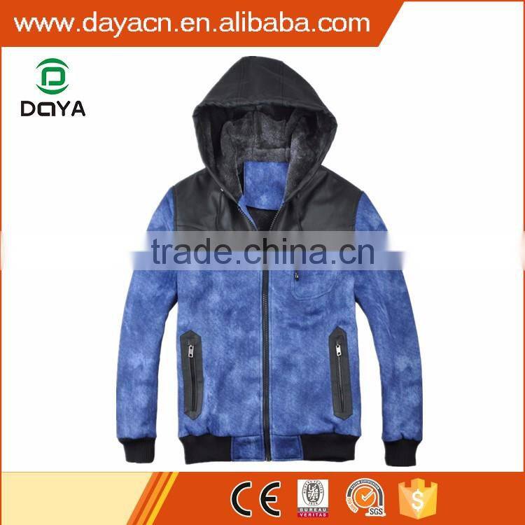 Wholesale men's hot sale fashion wool/PU hoody jackets