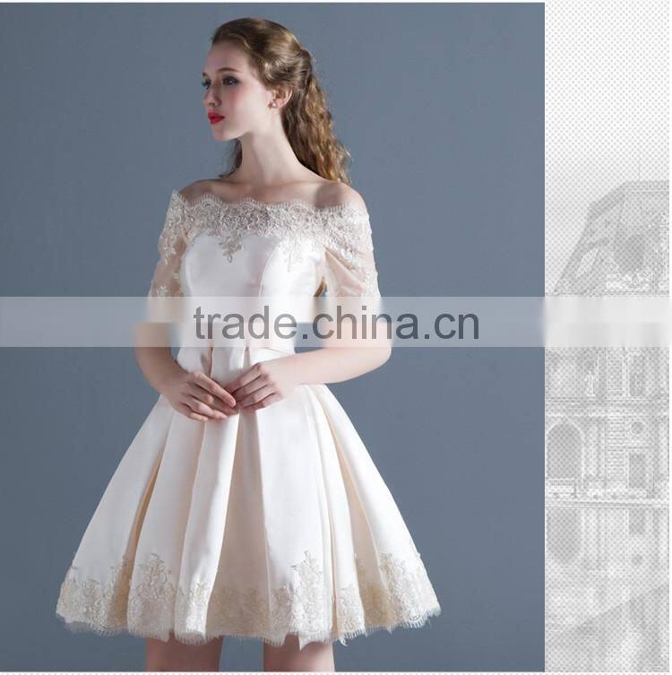 2017 design women wedding dress for embroidered lace,flat shoulder lace up back wedding dress OEM