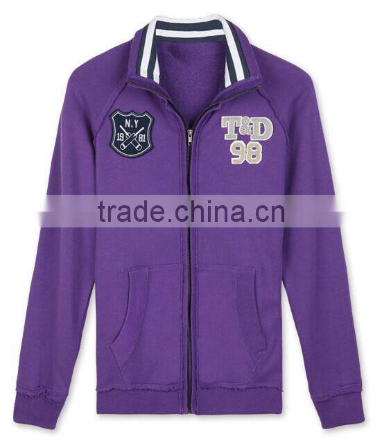 Fashion purple hoody heavyweight cotton hoodies men top stitch sweatshirts