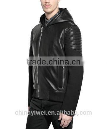 hoodie slim fit men pu leather jacket