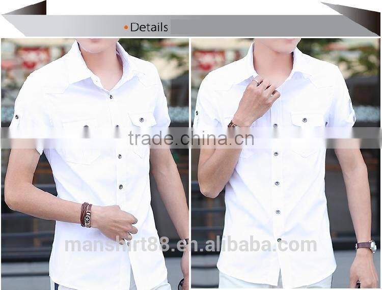 designer short sleeve thick cotton slim fit casual shirt