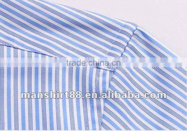 Exclusive style Yarn dyed Blue Stripes 100% Natural Cotton men's dress shirt with Double Collar&Cuff