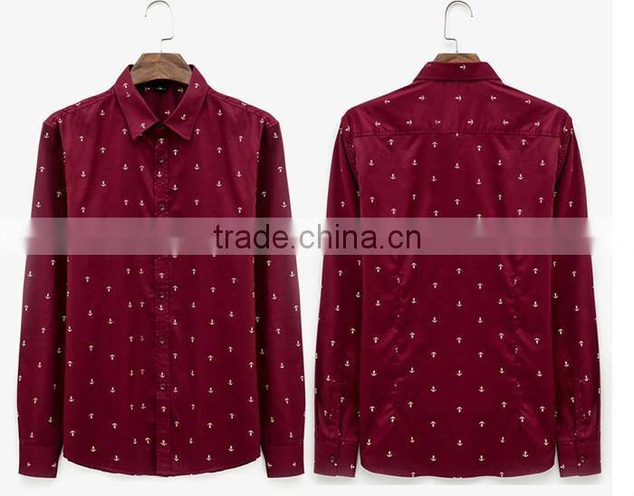 2016 men printed slim fit casual dress shirt