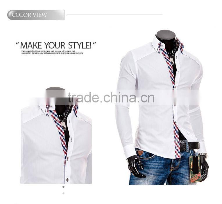 100% cotton solid color slim fit men double collar dress shirt for men