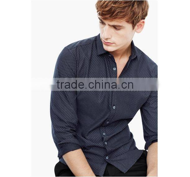 Spots print classic collar white button slim fit fashionable casual men's shirt for 2016