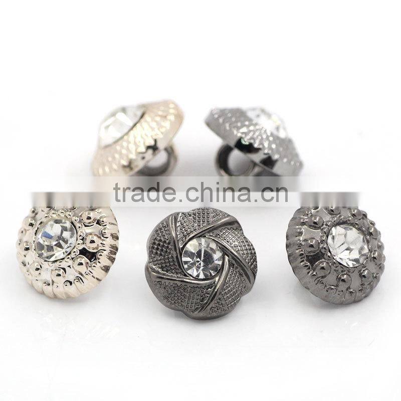 Round Mixed Pattern Carved W/Clear Rhinestone Acrylic Shank Sewing Buttons 11mm Dia,100PCs,8seasons