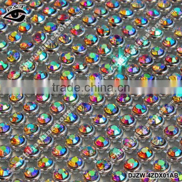 Hot fix aluminum rhinestone mesh 3MM SS10 Crystal AB Silver Base Mesh For Clothing Shoes Dress