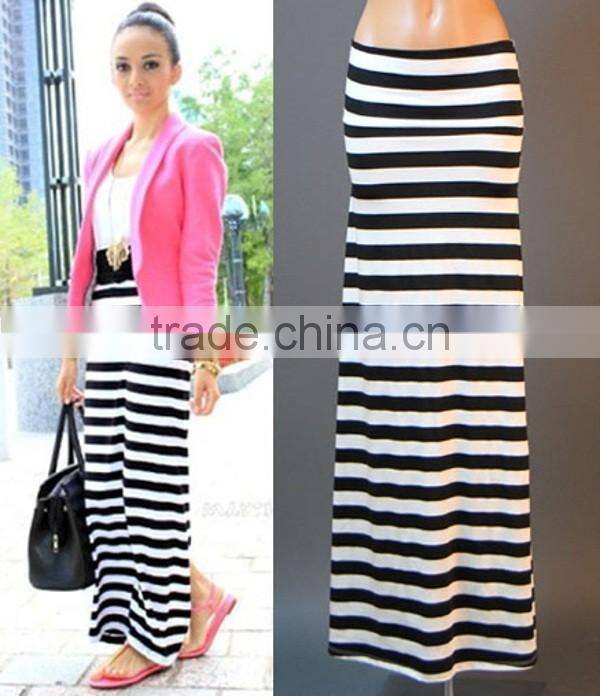 hot selling black and white stripe maxi skirt wholesale indian long skirts