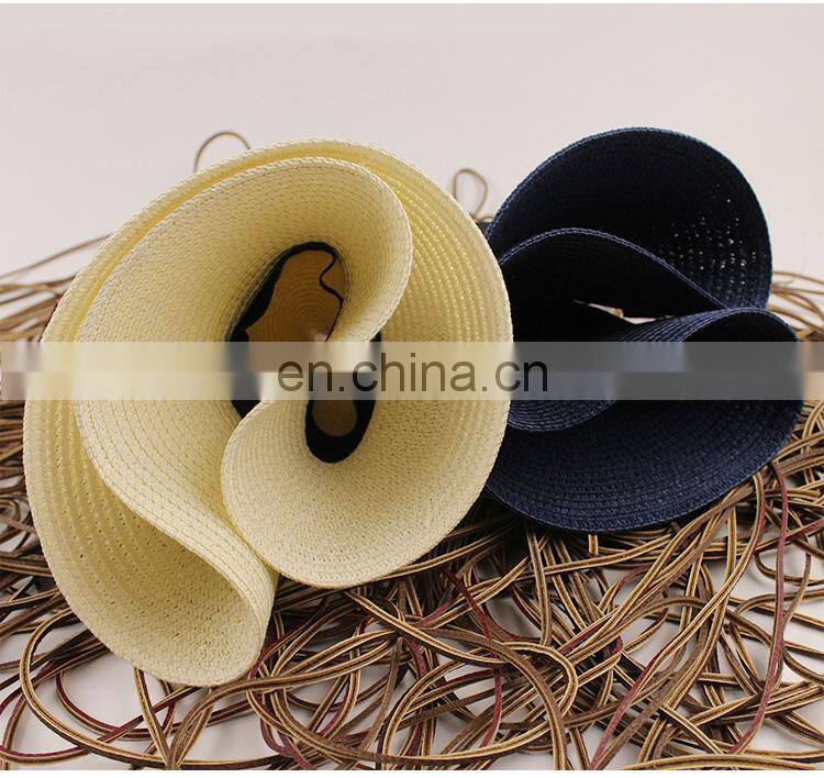 Summer Pure Colour Large Eaves Straw Hat Foldable Sunshade Hat