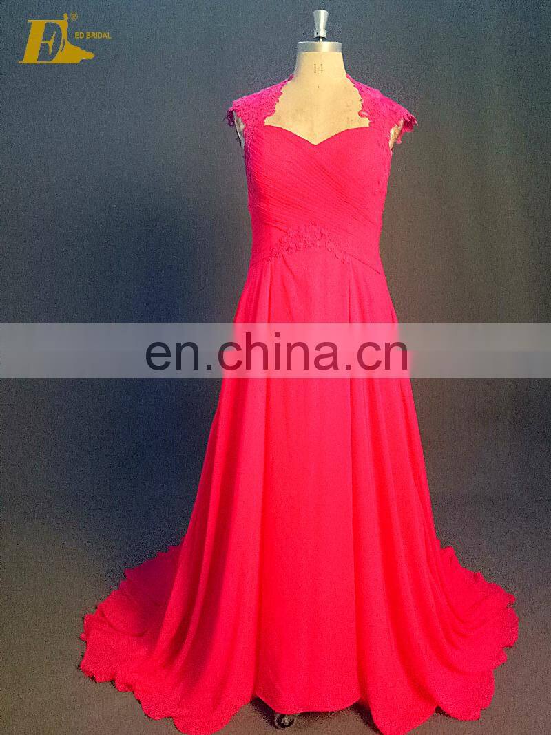 Elegant Lace Cap Sleeve Pink Chiffon Long Bridesmaid Dress Made In China