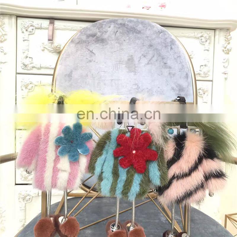 2016 New Fashion Luxury Robot Keychain / Car Accessory or Gift Bag Charm Robot Mink Fur Keychain