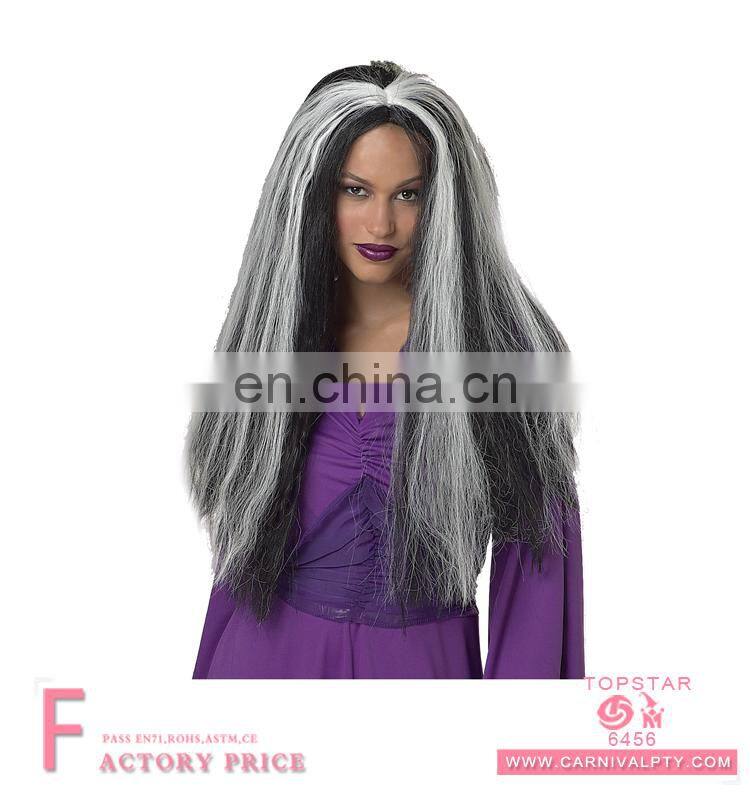 Halloween decoration jewish full lace wig hair with black and white color mixed