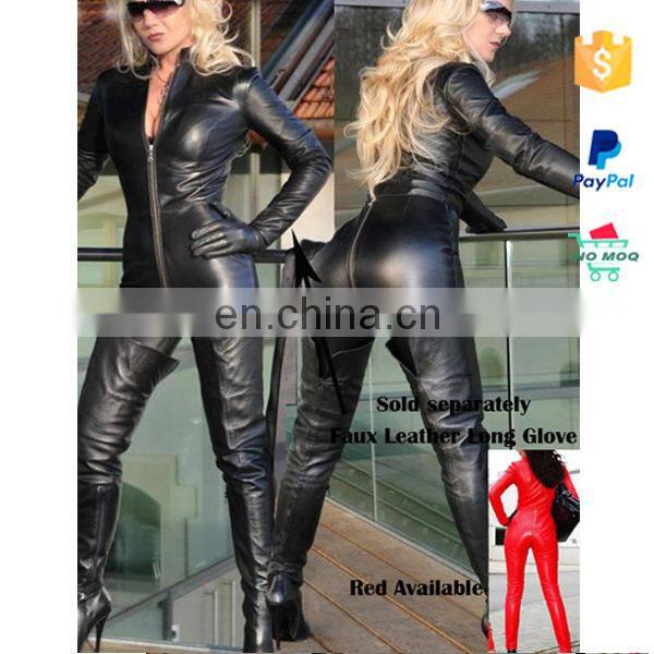 China Manufacturer Cheap Zipper PVC Black Leather Corset Bodysuit
